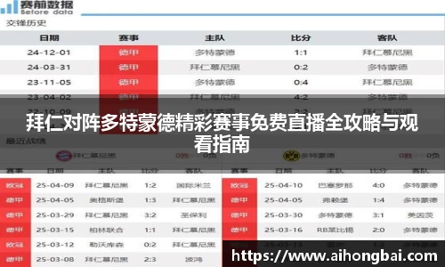 拜仁对阵多特蒙德精彩赛事免费直播全攻略与观看指南